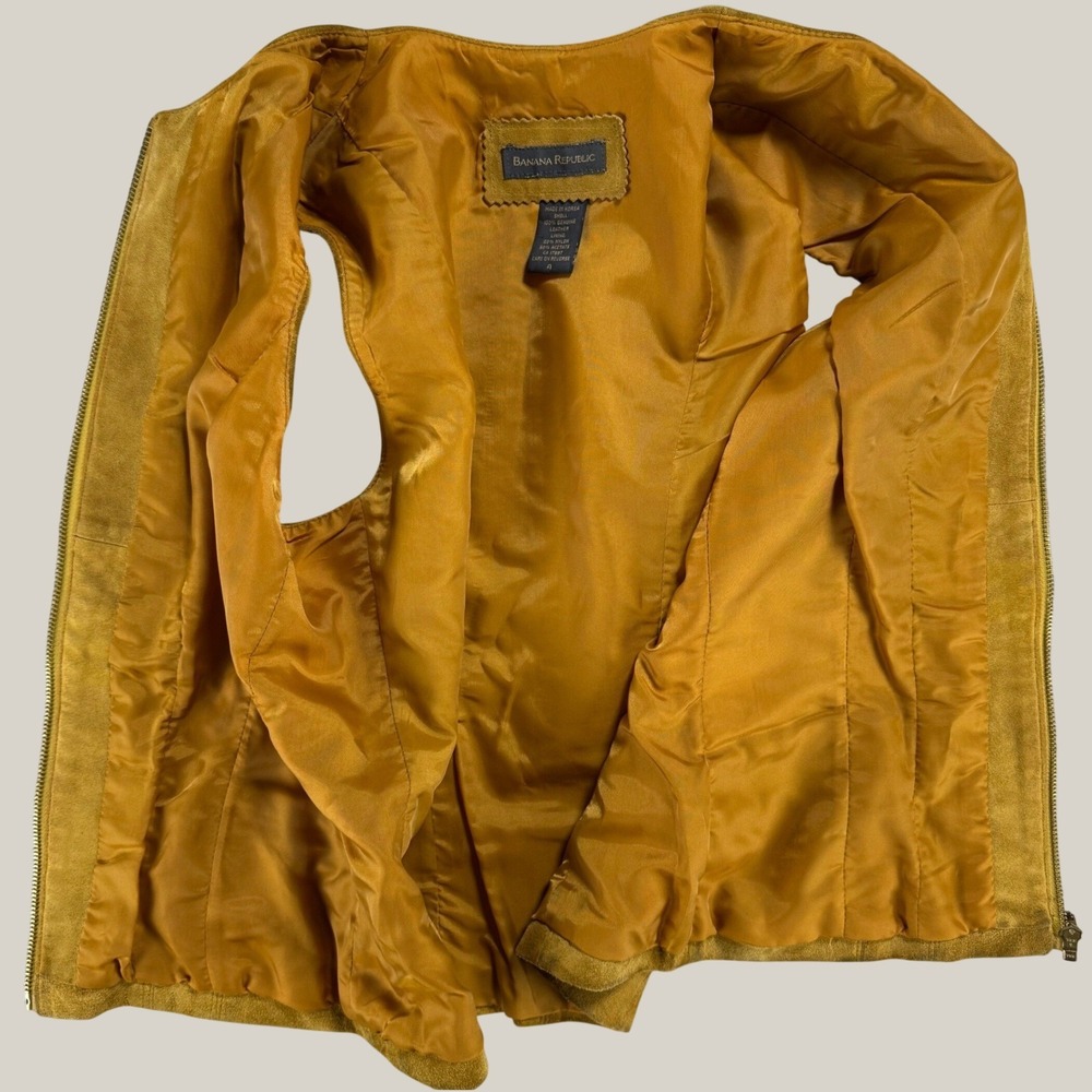 Vintage Banana Republic Suede Leather Vest Womens 4 Mustard Yellow Zip Front - Picture 4 of 12